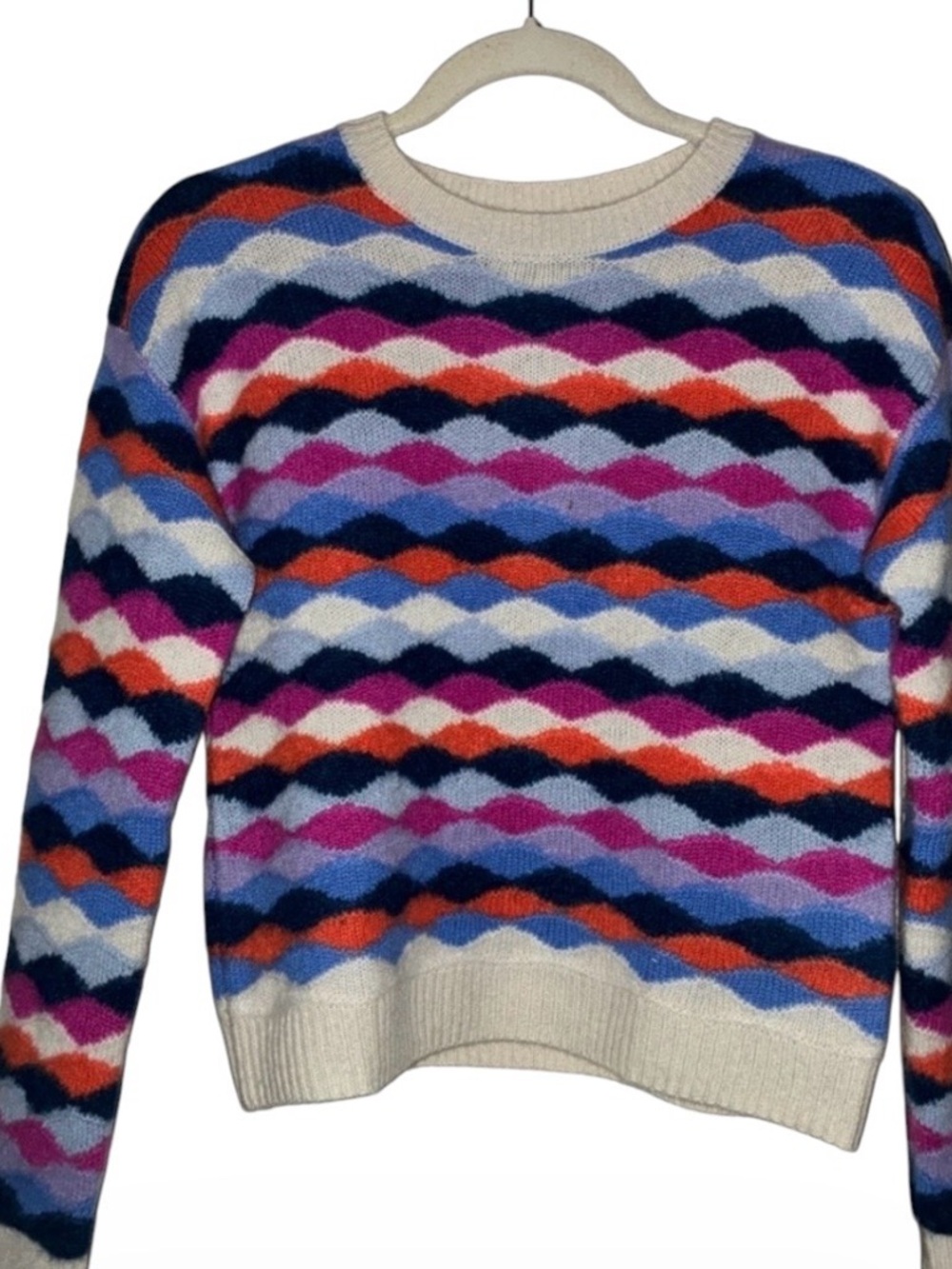 Aqua Cashmere Mutlicolored Scallop Sweater Pullover Sz S